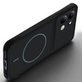 Angled view of Stone Black - Blue Ring mobile case for Redmi 17 5G with proper charging port cutout, speaker holes and strong corner protection.