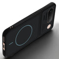 Angled view of Stone Black - Blue Ring mobile case for Vivo T5 5G with proper charging port cutout, speaker holes and strong corner protection.