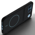 Angled view of Stone Black - Blue Ring mobile case for Vivo V80 Lite 5G with proper charging port cutout, speaker holes and strong corner protection.