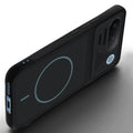 Angled view of Stone Black - Blue Ring mobile case for iQOO Z11 5G with proper charging port cutout, speaker holes and strong corner protection.