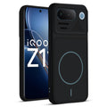 Front and back view of Stone Black - Blue Ring protective back cover for iQOO Z11 5G with textured sides, camera guard and slim fit design.