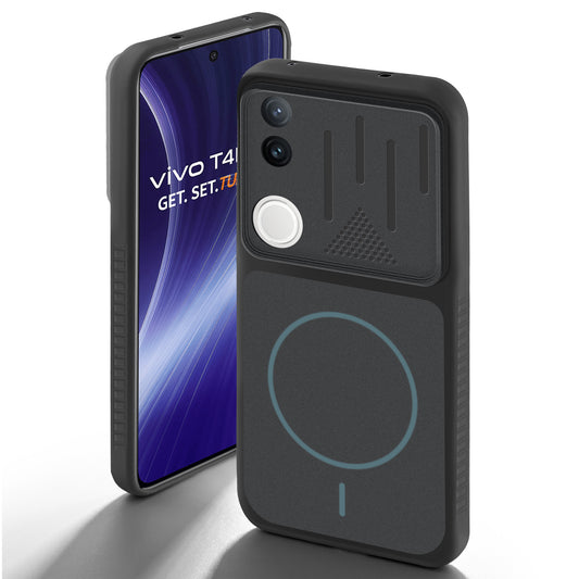 Dual Tone Silicone Back Cover Case With Metal Like Buttons For Vivo T4R 5G