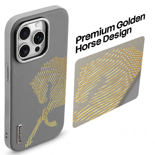 Premium Horse Textured MagSafe Case for Apple iPhone 15 Pro Max with Metallic Camera Protection & Microfiber Lining