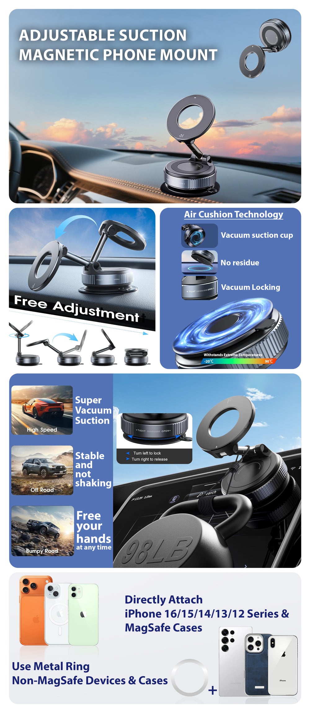 Car & Home Magnetic Vacuum Phone Stand