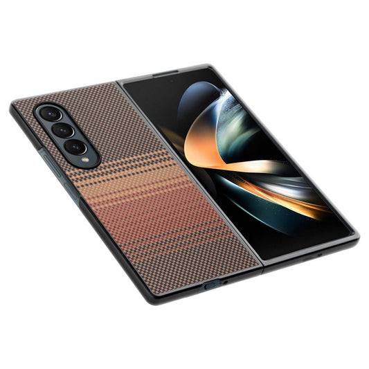Carbon Fiber TPU Back Cover for Samsung Z Fold 4 with Checkered Printed Designs