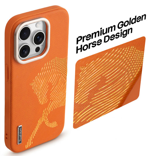 Premium Horse Textured MagSafe Case for Apple iPhone 15 Pro Max with Metallic Camera Protection & Microfiber Lining