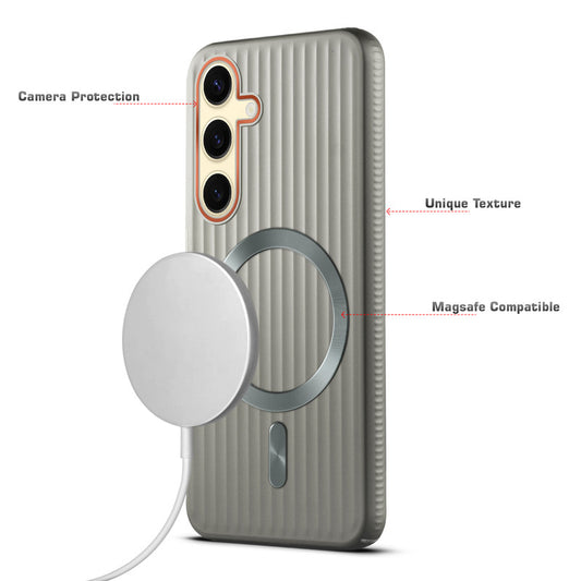 Titanium Grid Armor Hard Back Case For Samsung S25 5G, With Magsafe Compatible