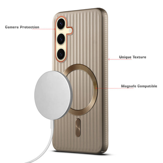 Titanium Grid Armor Hard Back Case For Samsung S25 5G, With Magsafe Compatible
