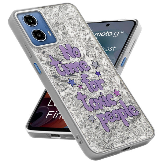 Shiny Foil Design Printed Back Case for Motorola Moto G34 5G With Soft Edges with Glossy Semi-Hard Back