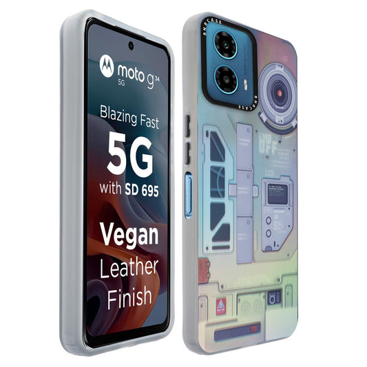 Colorful Reflective Circuit Prints Hard Back Protector Case For Motorola G34 5G