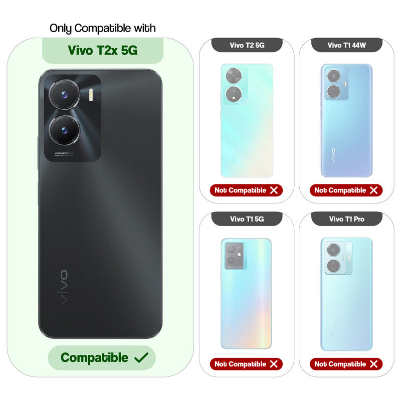 Compatibility comparison image showing Vivo T2x 5G supported, while other models are not compatible.