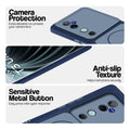 Blue Phone case for Vivo T3 Ultra 5G highlighting raised camera protection, anti-slip texture, and responsive side buttons
