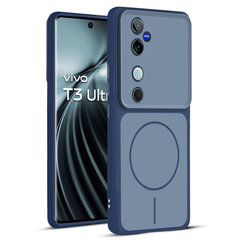 Full protective dual tone Blue silicone case for Vivo T3 Ultra 5G showing front and back design coverage