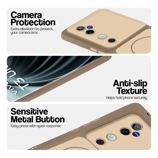 Brown Phone case for Vivo T3 Ultra 5G highlighting raised camera protection, anti-slip texture, and responsive side buttons