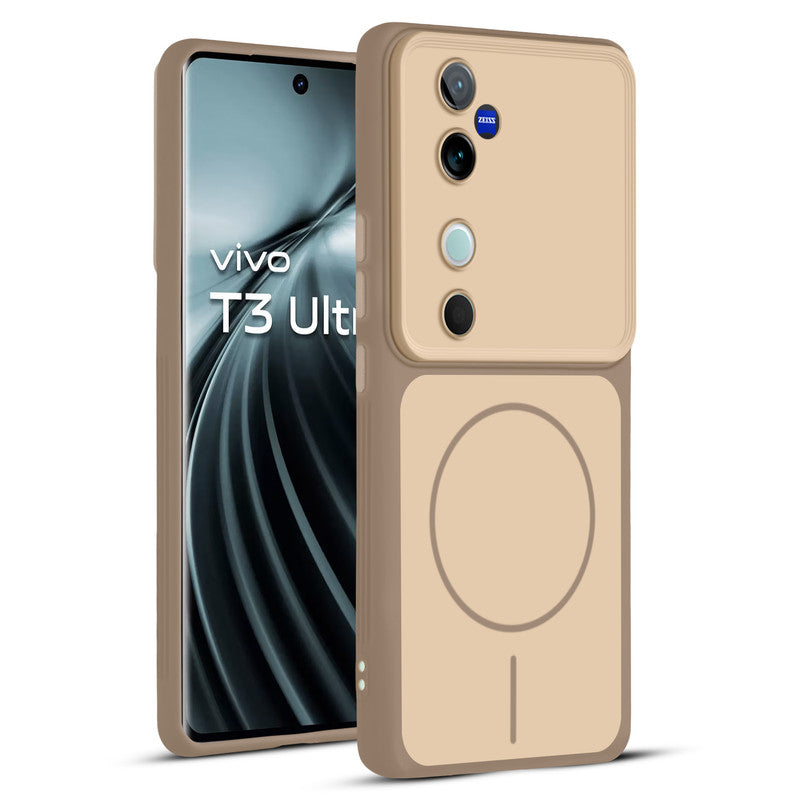 Full protective dual tone Brown silicone case for Vivo T3 Ultra 5G showing front and back design coverage