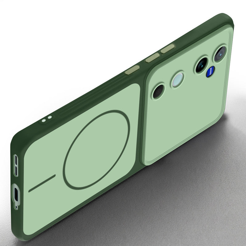 Slim silicone Green phone case for Vivo T3 Ultra 5G side angle view showing grip texture and precise cutouts