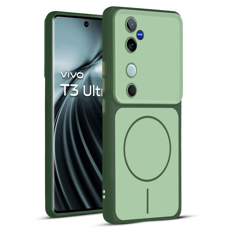 Full protective dual tone Green silicone case for Vivo T3 Ultra 5G showing front and back design coverage