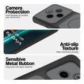 Black Phone case for Vivo T4 5G highlighting raised camera protection, anti-slip texture, and responsive side buttons