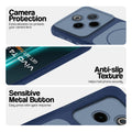 Blue Phone case for Vivo T4 5G highlighting raised camera protection, anti-slip texture, and responsive side buttons