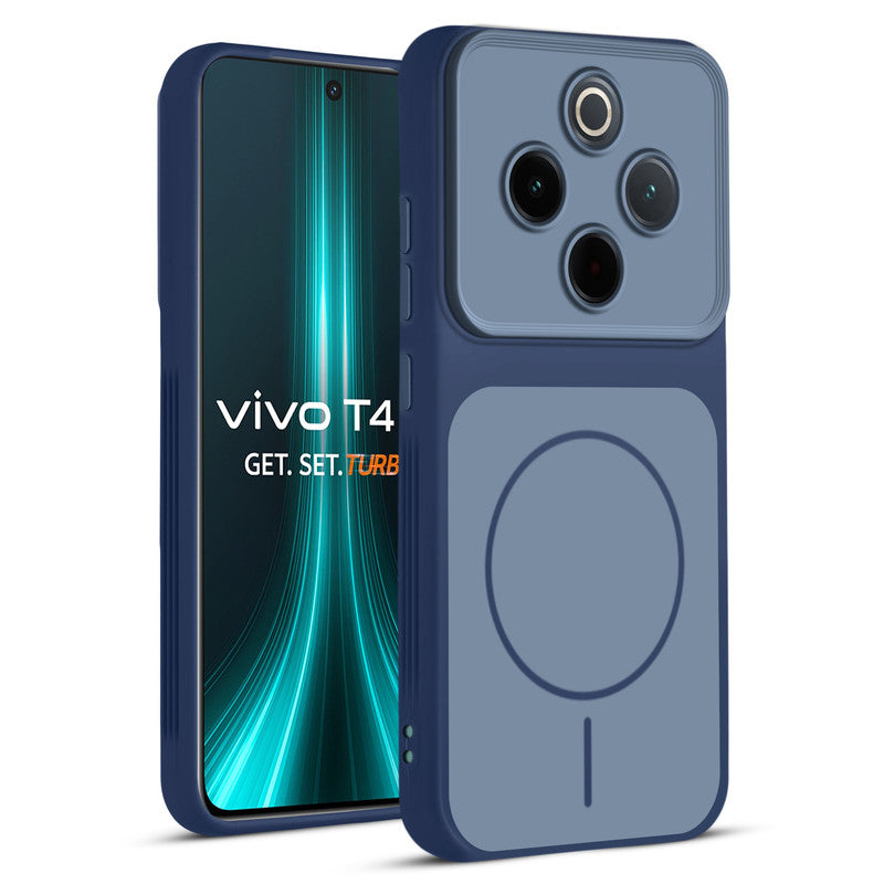 Full protective dual tone Blue silicone case for Vivo T4 5G showing front and back design coverage