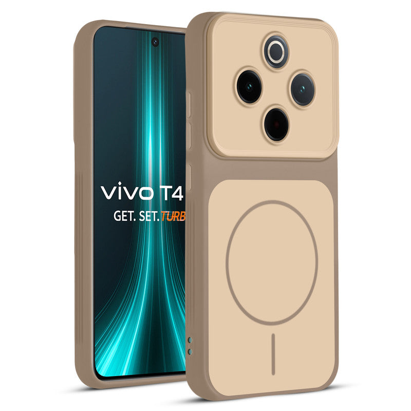 Full protective dual tone Brown silicone case for Vivo T4 5G showing front and back design coverage