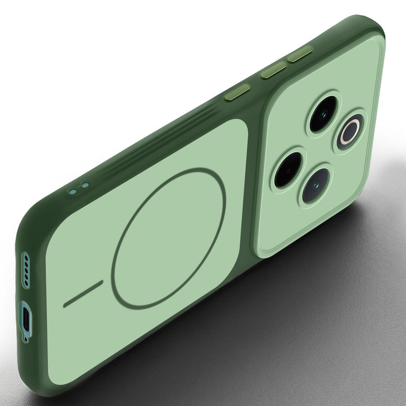 Slim silicone Green phone case for Vivo T4 5G side angle view showing grip texture and precise cutouts