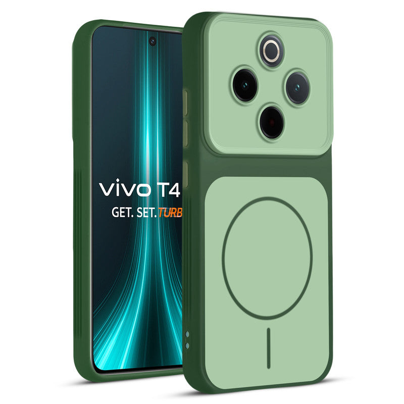 Full protective dual tone Green silicone case for Vivo T4 5G showing front and back design coverage