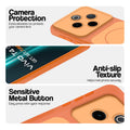 Orange Phone case for Vivo T4 5G highlighting raised camera protection, anti-slip texture, and responsive side buttons