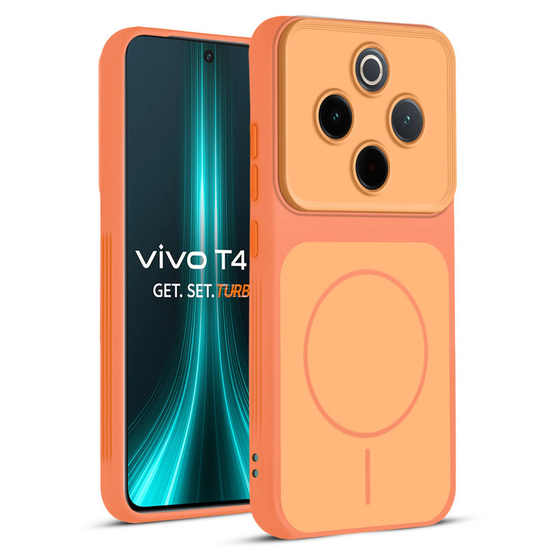 Full protective dual tone Orange silicone case for Vivo T4 5G showing front and back design coverage