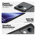 Black Phone case for Vivo T4R 5G highlighting raised camera protection, anti-slip texture, and responsive side buttons