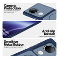 Blue Phone case for Vivo T4R 5G highlighting raised camera protection, anti-slip texture, and responsive side buttons