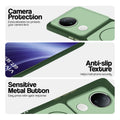 Green Phone case for Vivo T4R 5G highlighting raised camera protection, anti-slip texture, and responsive side buttons