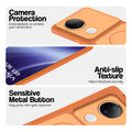 Orange Phone case for Vivo T4R 5G highlighting raised camera protection, anti-slip texture, and responsive side buttons