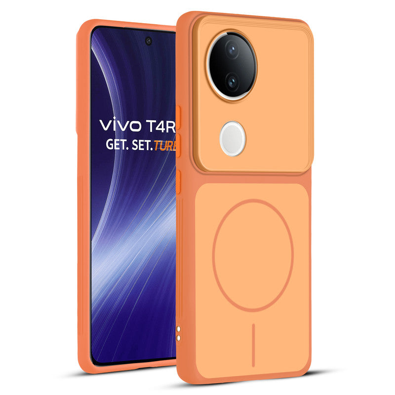 Full protective dual tone Orange silicone case for Vivo T4R 5G showing front and back design coverage