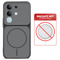 Dual tone silicone Black phone cover for Vivo T4x 5G showing wireless charging not supported notice