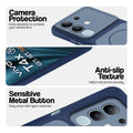 Blue Phone case for Vivo T4x 5G highlighting raised camera protection, anti-slip texture, and responsive side buttons