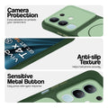 Green Phone case for Vivo T4x 5G highlighting raised camera protection, anti-slip texture, and responsive side buttons