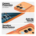 Orange Phone case for Vivo T4x 5G highlighting raised camera protection, anti-slip texture, and responsive side buttons