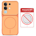 Dual tone silicone Orange phone cover for Vivo T4x 5G showing wireless charging not supported notice