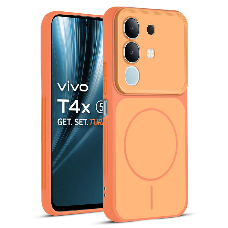 Full protective dual tone Orange silicone case for Vivo T4x 5G showing front and back design coverage