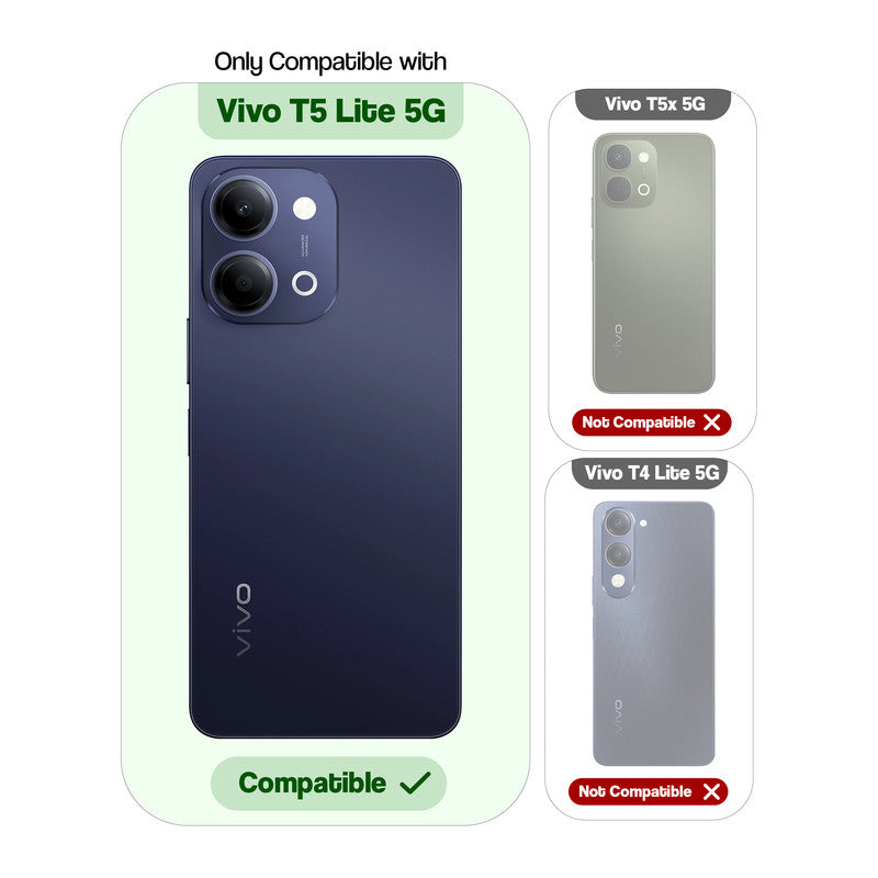 Compatibility comparison image showing Vivo T5 Lite 5G supported, while other models are not compatible.