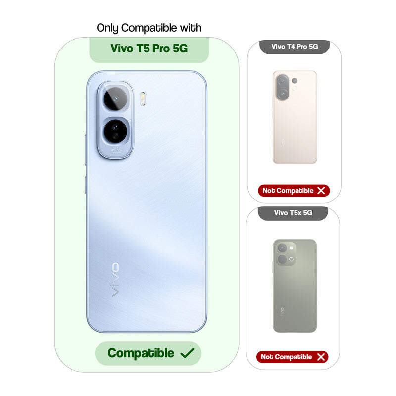 Compatibility guide showing the back cover designed only for Vivo T5 Pro 5G.