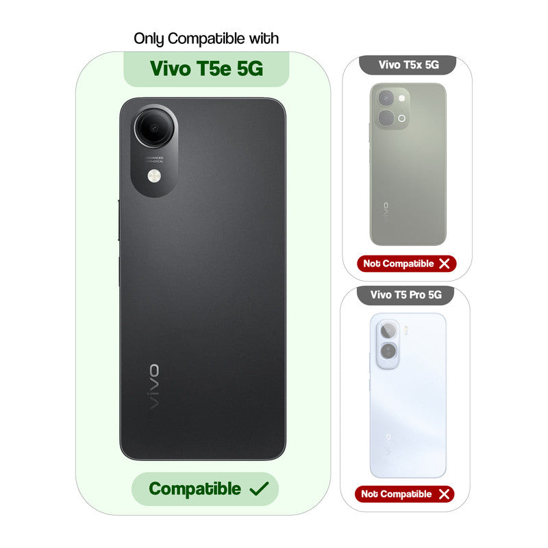 Compatibility comparison image showing Vivo T5e 5G supported, while other models are not compatible.