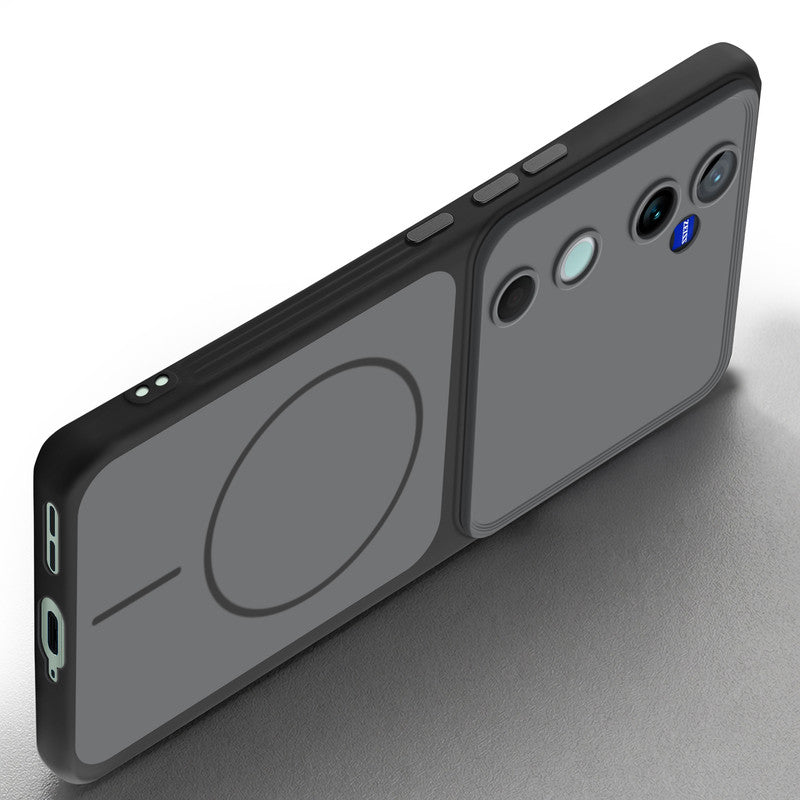 Slim silicone Black phone case for Vivo V40 5G side angle view showing grip texture and precise cutouts