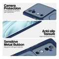 Blue Phone case for Vivo V40 5G highlighting raised camera protection, anti-slip texture, and responsive side buttons