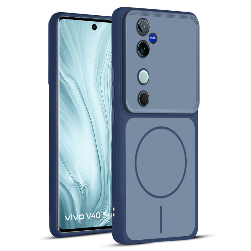 Full protective dual tone Blue silicone case for Vivo V40 5G showing front and back design coverage