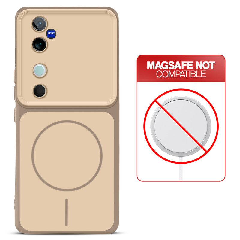 Dual tone silicone Brown phone cover for Vivo V40 Pro 5G showing wireless charging not supported notice