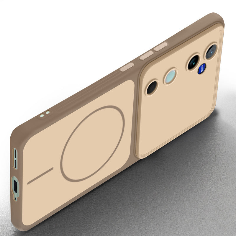 Slim silicone Brown phone case for Vivo V40 5G side angle view showing grip texture and precise cutouts