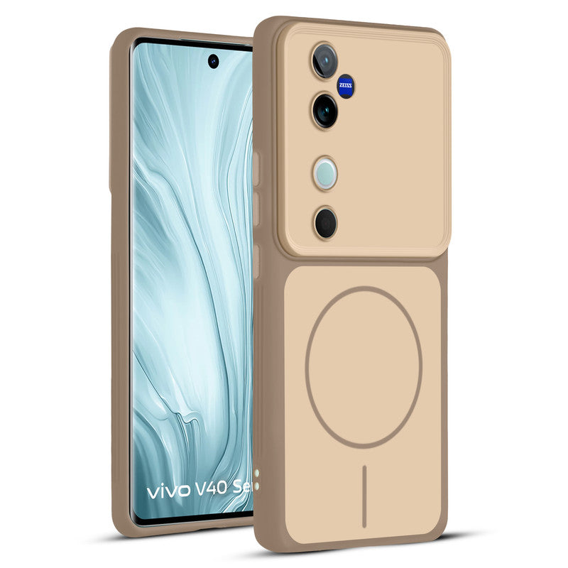 Full protective dual tone Brown silicone case for Vivo V40 5G showing front and back design coverage