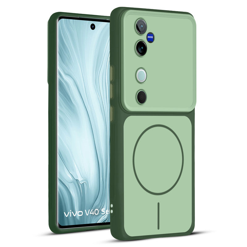 Full protective dual tone Green silicone case for Vivo V40 5G showing front and back design coverage